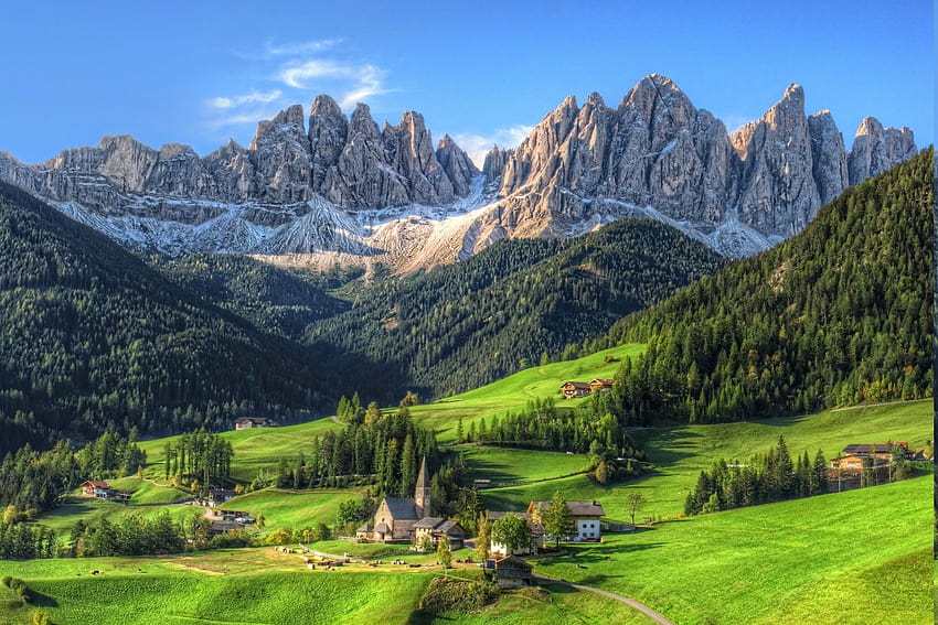 montagne, village, été, forêt, Tyrol, herbe, nature, paysage, vert, matin / et arrière-plans mobiles, village d'été Fond d'écran HD