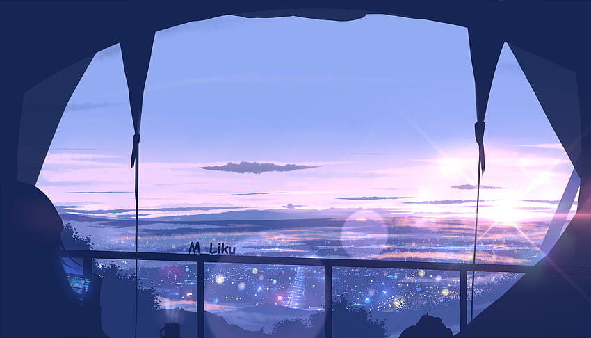 Anime Scenery on Dog, paisaje estético de anime nocturno fondo de pantalla