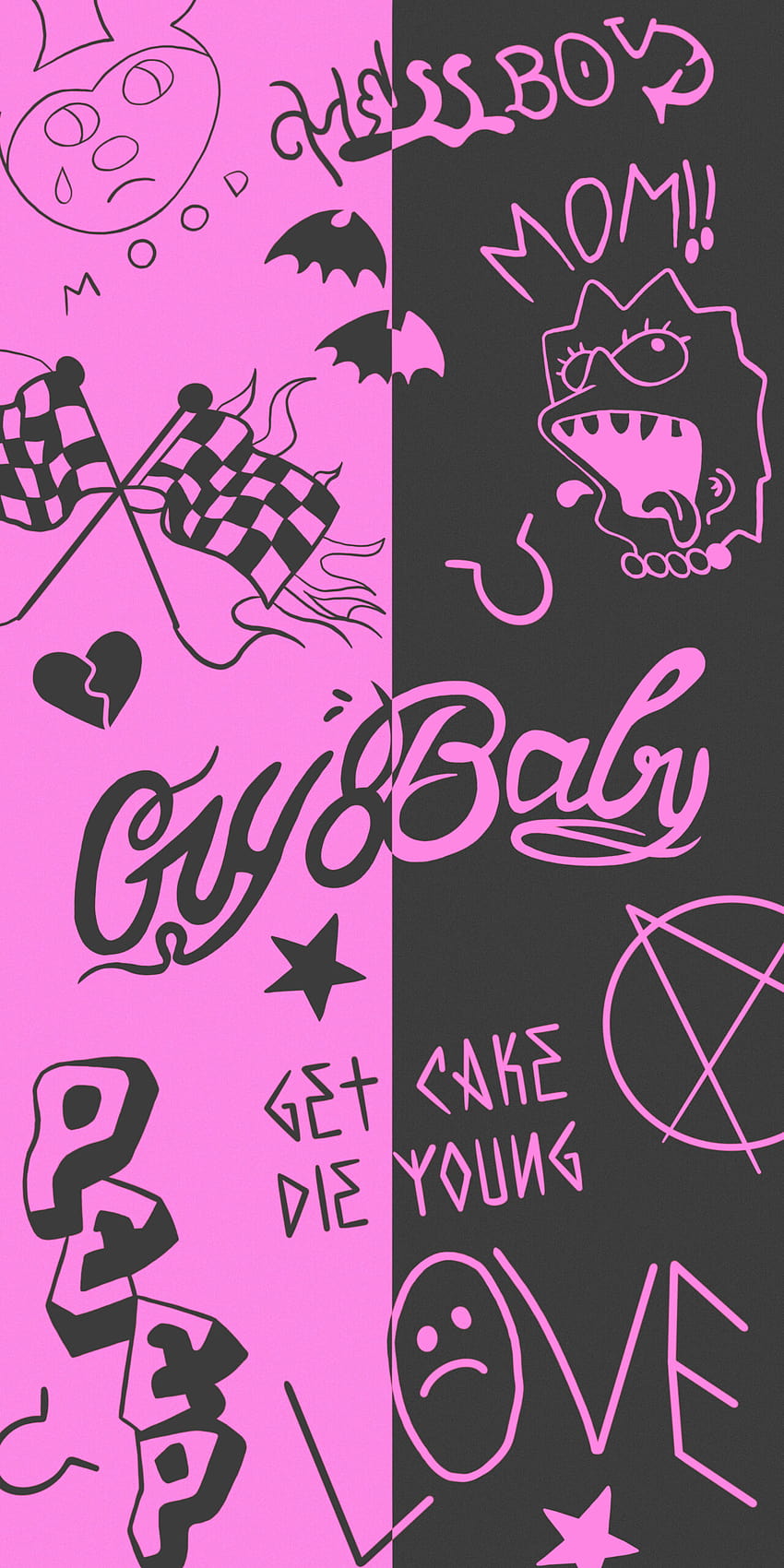Lil Peep Tattoos rosa y negro, logotipo de Lil Peep fondo de pantalla del teléfono