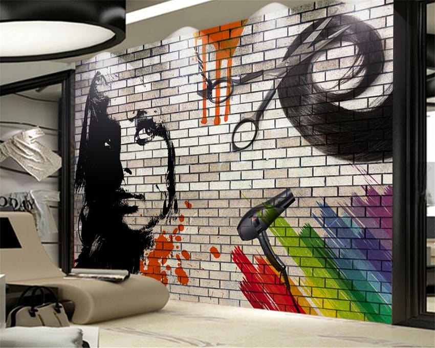Beibehang Parede de tijolo personalizada salão de cabeleireiro arte abstrata moderna pinturas de parede sala de estar quarto 3d para paredes papel de parede HD