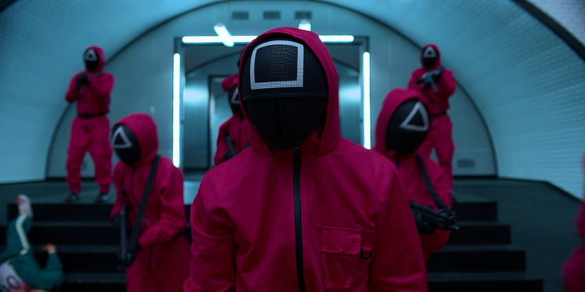 After Money Heist, Squid Game Jumpsuit Is the New Vogue Costume, squid game guard neon HD wallpaper