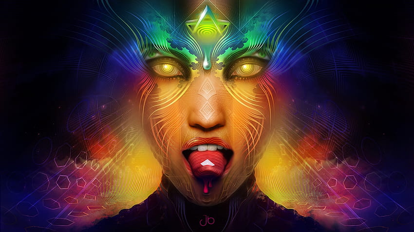psychedelic, LSD, colorful, anime, tongues, girl, psychedelic girl HD wallpaper