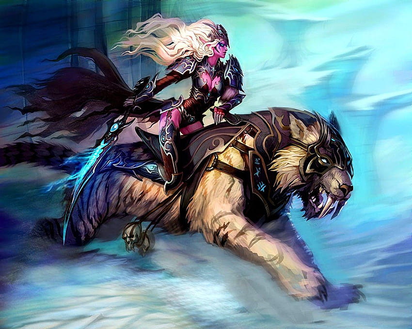 Saber Tooth Tiger and Warrior Woman–Fantasy Art