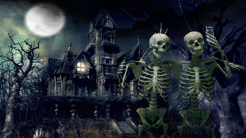 Casa stregata con scheletri, stregata, 3D, casa dell'orrore Sfondo HD