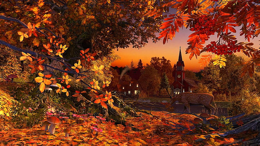 Autumn Wonderland 3D Screensaver & Live, pozostawia jesień Tapeta HD