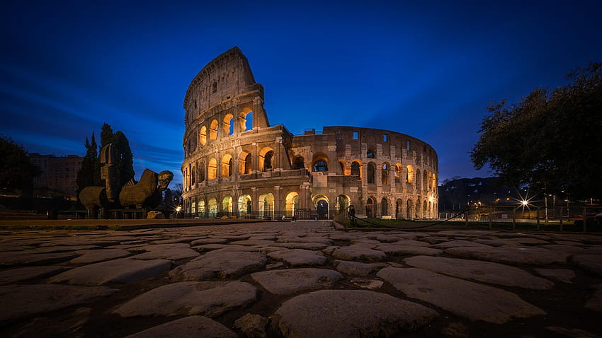 Roma Coliseu Itália Noite Pedras Pavimento Cidades papel de parede HD