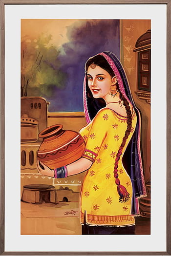 Old Punjabi Culture Painting, Punjabi Lady Churning Curd, Sketch drawing  Indian punjabi woman making lassi in traditional style, Silhouette of  punjabi girl Stock Vector | Adobe Stock