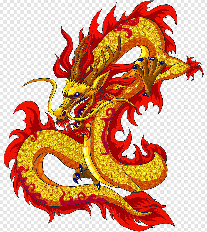 Dragon chinois rouge et jaune Fond d'écran de téléphone HD