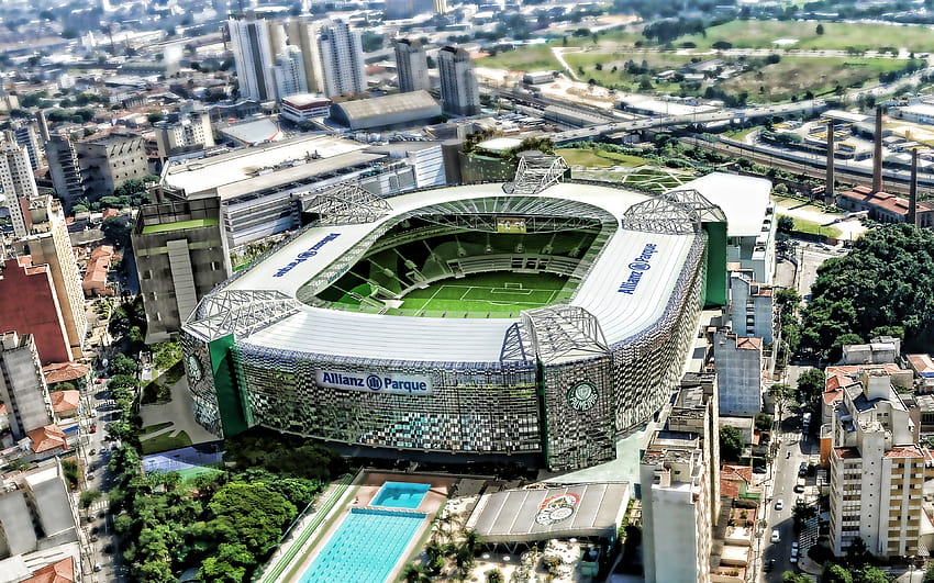 Allianz Parque, R, Palmeiras Stadium, widok z lotu ptaka, piłka nożna, Palestra Italia Arena, stadion piłkarski, Palmeiras arena, Brazylia, SE Palmeiras z rozdzielczością 3840x2400. Wysoka jakość, park Tapeta HD