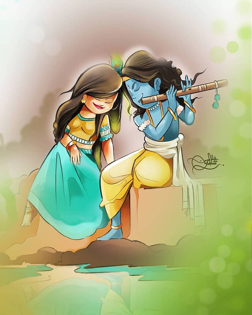 Radha krishna by Rushya26, cartoon radha krishna HD phone wallpaper