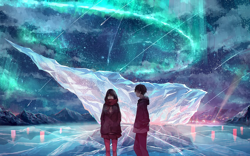 1920x1080 Anime Couple Ice Field Scarf, anime girl and boy HD wallpaper