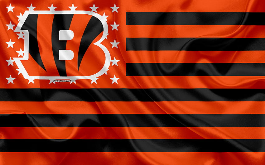 Bengals de Cincinnati, équipe de football américain, drapeau américain créatif, drapeau noir orange, NFL, Cincinnati, Ohio, États-Unis, logo, emblème, drapeau de soie, Ligue nationale de football, football américain avec résolution 3840x2400. Ordinateur bengal Fond d'écran HD