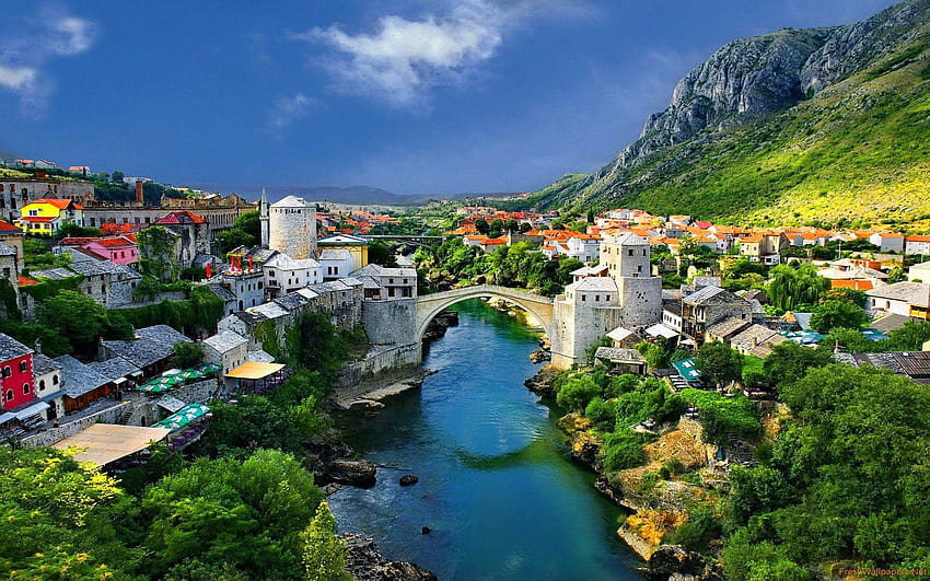 Mostar Bridge, old town bridges HD wallpaper