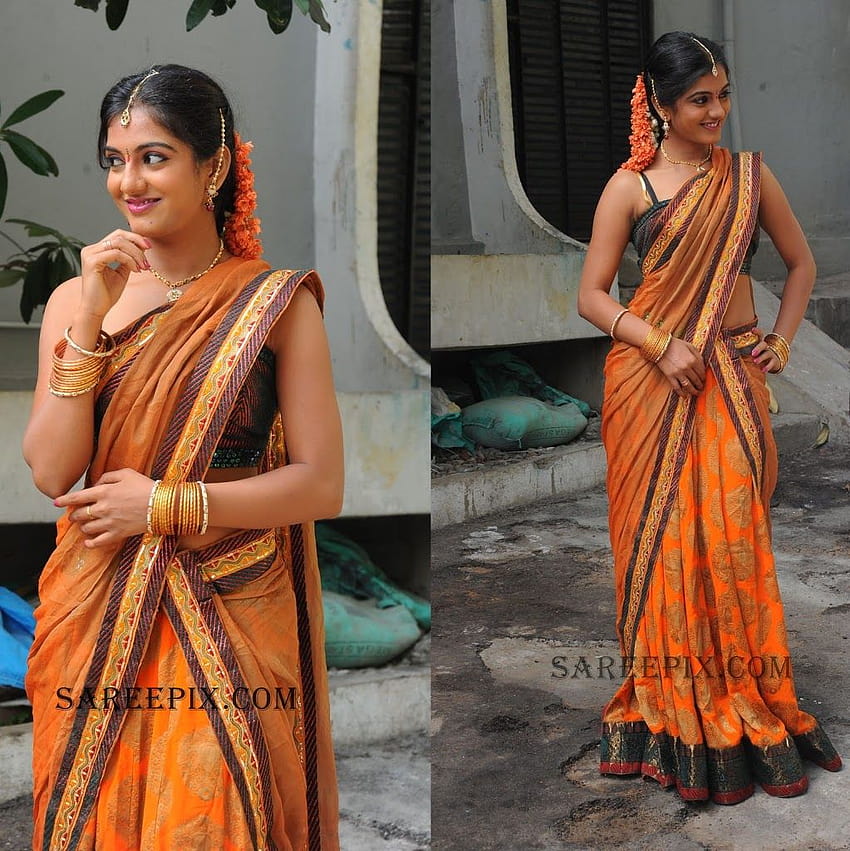 Снимки на млада телугу актриса Sruthi половин сари, дамско сари HD тапет за телефон