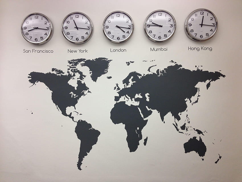 2019年の世界地図ビニールウォールステッカー、世界時計の世界時間 高画質の壁紙