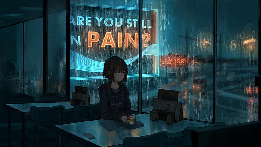 Anime Girl, Raining, Are You Still In Pain, Board Ad, non felice Sfondo HD
