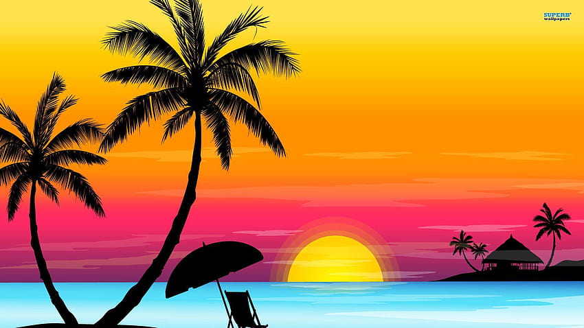 Cartoon Sunset Beach HD wallpaper