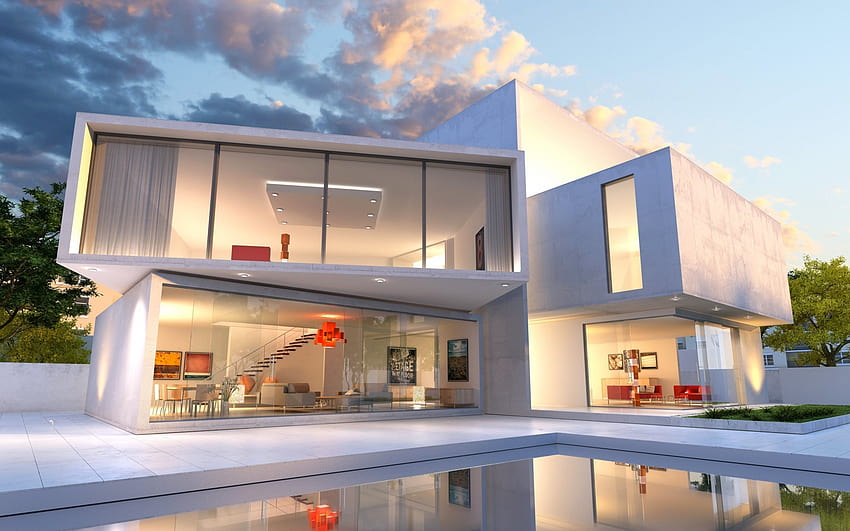 nowoczesny projekt domu, na zewnątrz, witraże Tapeta HD