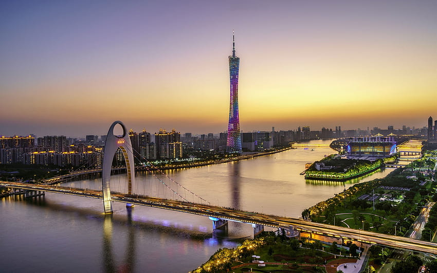 Schönes Guangzhou, Canton Tower, Brücke, Fluss, Guangzhou-Porzellan HD-Hintergrundbild