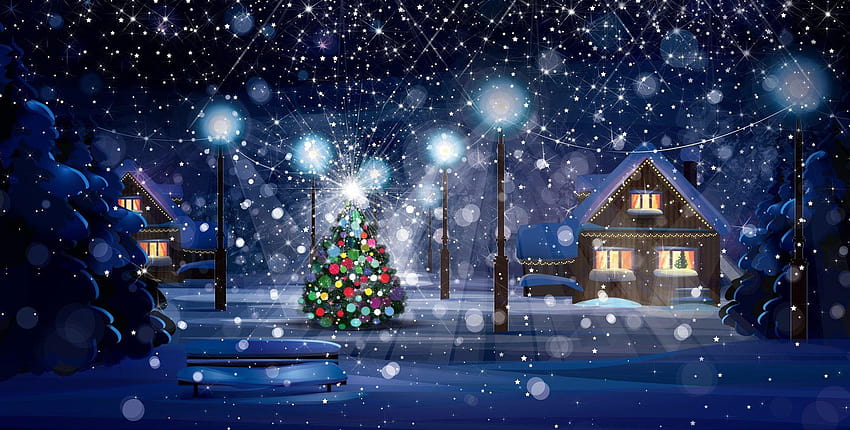 3 雪の降るクリスマスの夜、クリスマスイブの夜 高画質の壁紙
