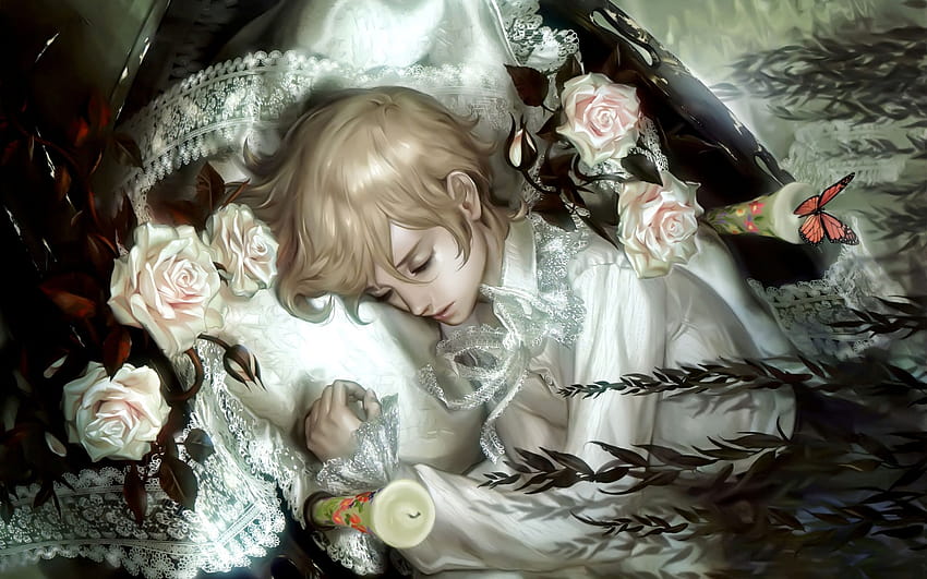 Boy Sleeping Rose, sleepy anime boy HD wallpaper