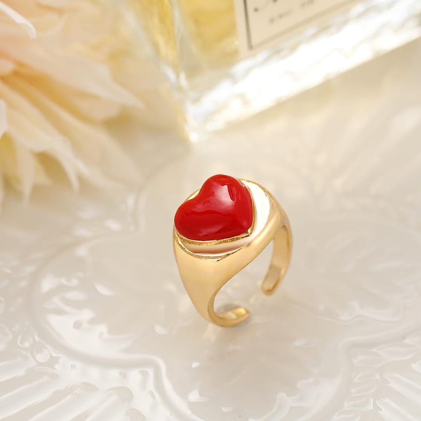 Buy Trendy Korean Y Vintage Double Layer Heart Ring for Women Dripping Oil Color Contrast Heart Metal Rings Couple Jewelry at affordable prices HD phone wallpaper
