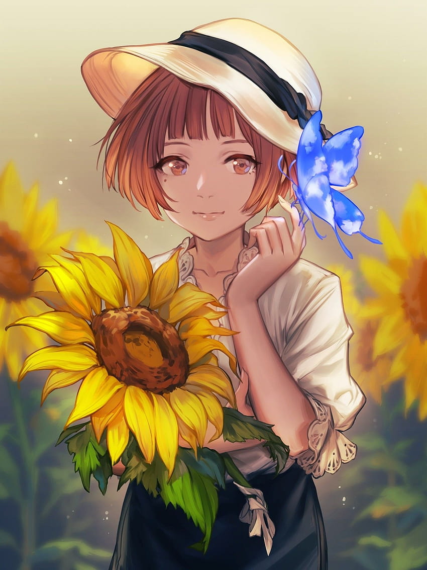 Download wallpaper 1440x2960 sunflower and cute girl, anime, samsung galaxy  s8, samsung galaxy s8 plus, 1440x2960 hd background, 29684