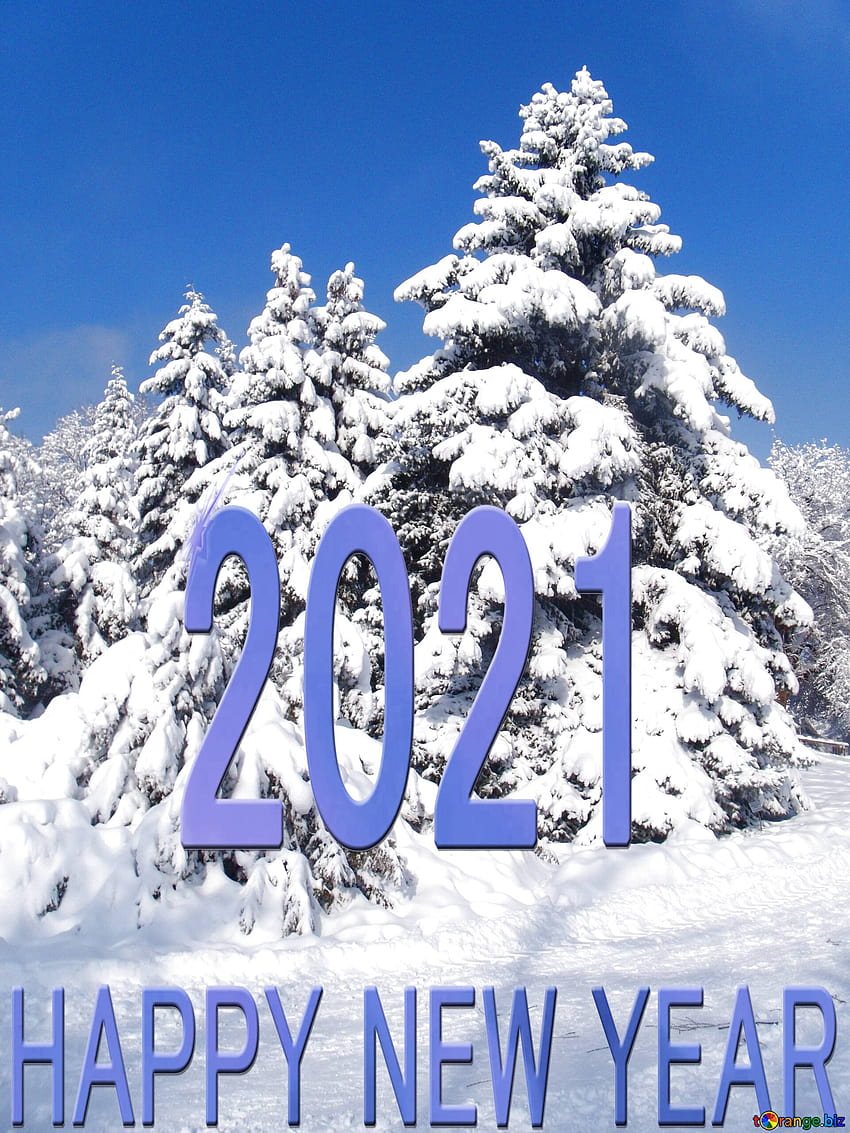 Foresta innevata Alberi Felice anno nuovo 2021 blu su CC, felice anno nuovo 2021 inverno Sfondo del telefono HD