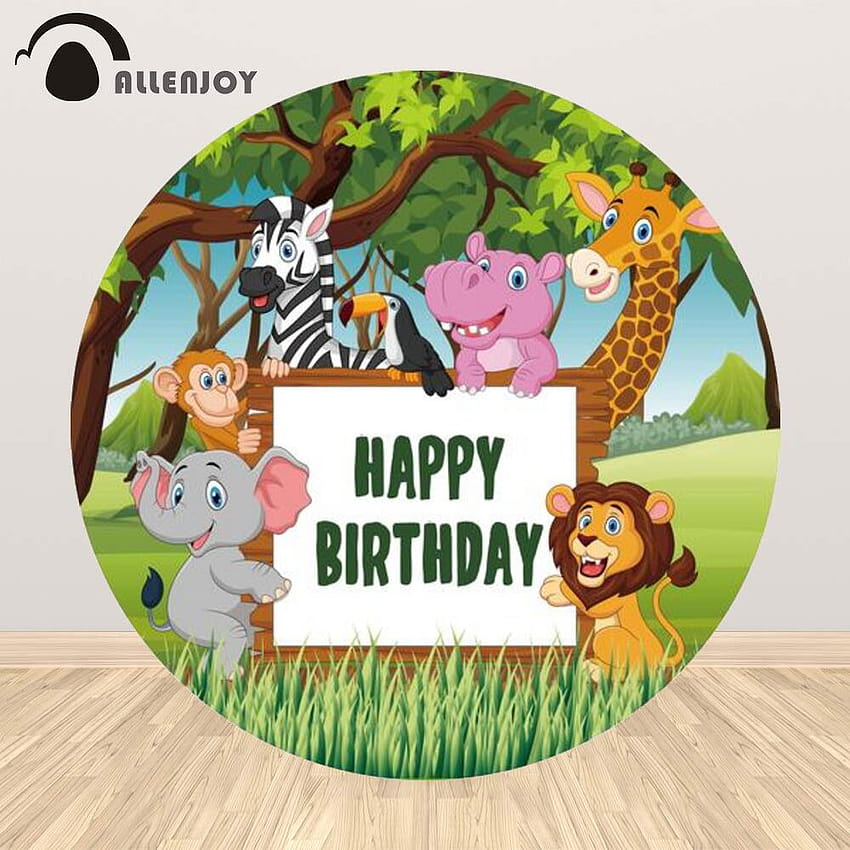 Allenjoy Safari-Party-Hintergrund, rund, Dschungel-Tier-Cartoon, individuelle Geburtstags-Hintergründe, Babyparty, Wild One HD-Handy-Hintergrundbild
