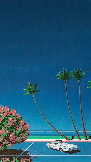 Retro Futuristic Miami Synthwave 80s Wallpaper for iPhone