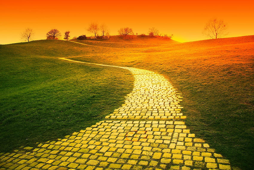 Fantazyjny spacer, żółta ceglana droga Tapeta HD
