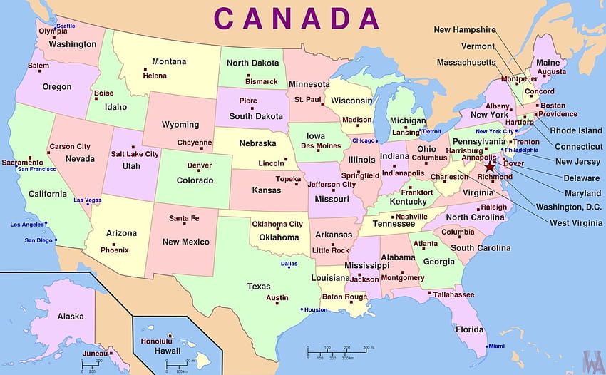 Mapa Político dos Estados Unidos Com capital, mapa dos estados unidos papel de parede HD