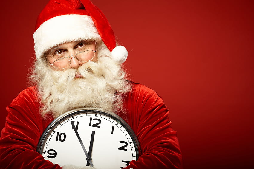 New Year, glasses, watch, beard, Santa Claus HD wallpaper