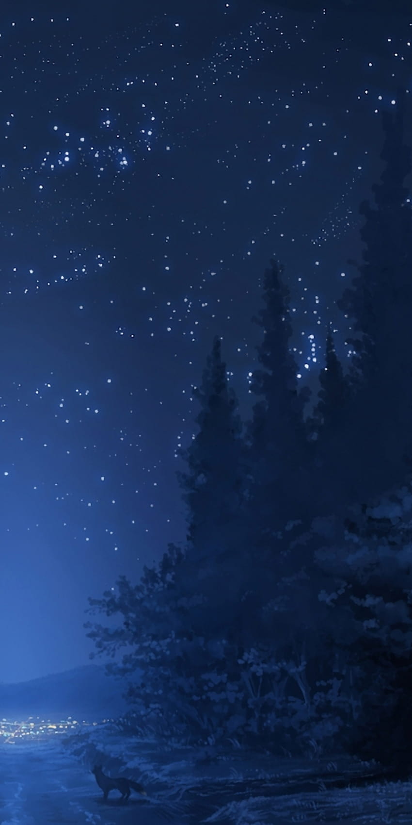 1080x2160 Anime Landscape, Forest, Night, Stars, Wolf for Huawei Mate 10, anime night forest HD phone wallpaper