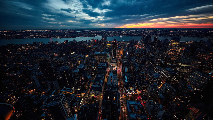 2560x1440 Matahari Terbenam Kota New York Resolusi 1440P Wallpaper HD