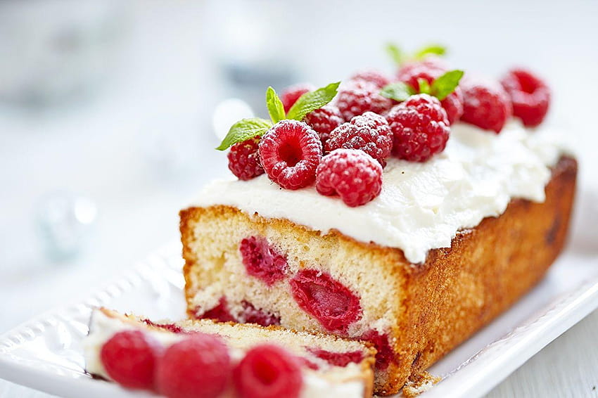 Pound Cake Raspberry Food Baking Closeup, pastry HD wallpaper