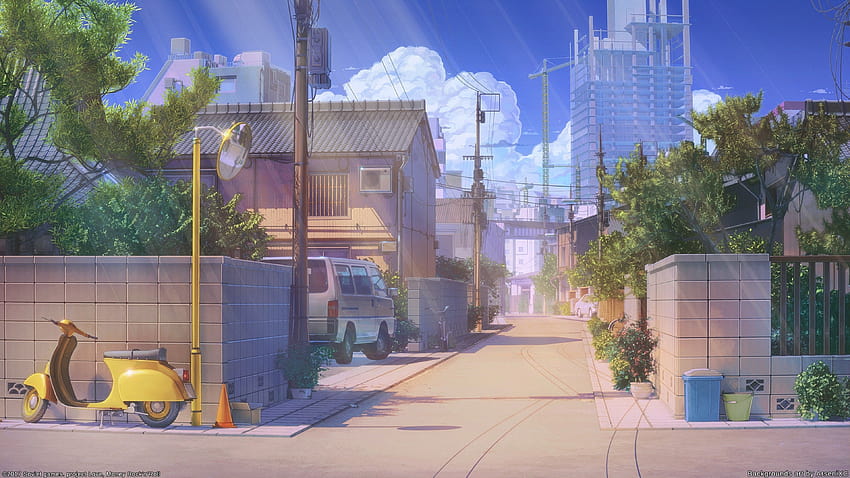 3840x2160 Anime Street, Scenic, Buildings, Bicycle, anime street city HD wallpaper