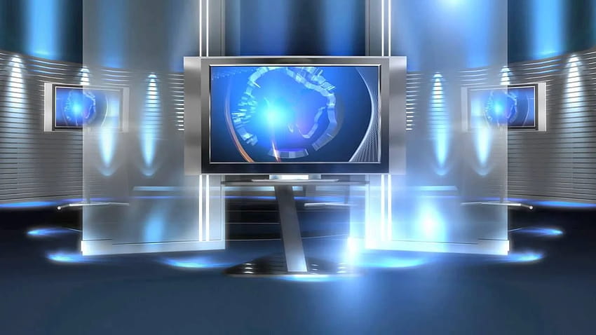 wirtualne studio wiadomości tła zestaw wirtualny niebieski długi Tapeta HD