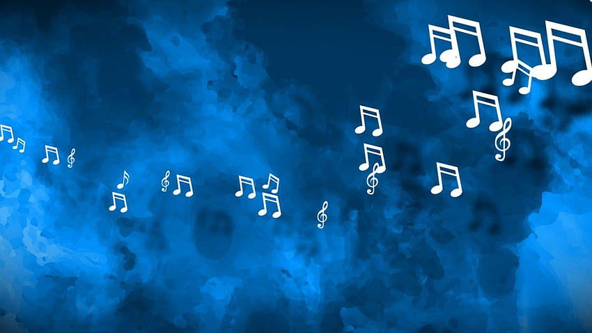 Musiknoten, die von der Seite schweben, blauer Musiknotenhintergrund HD-Hintergrundbild