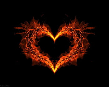 Realistic neon heart on fire wallpaper - Stock Image - Everypixel