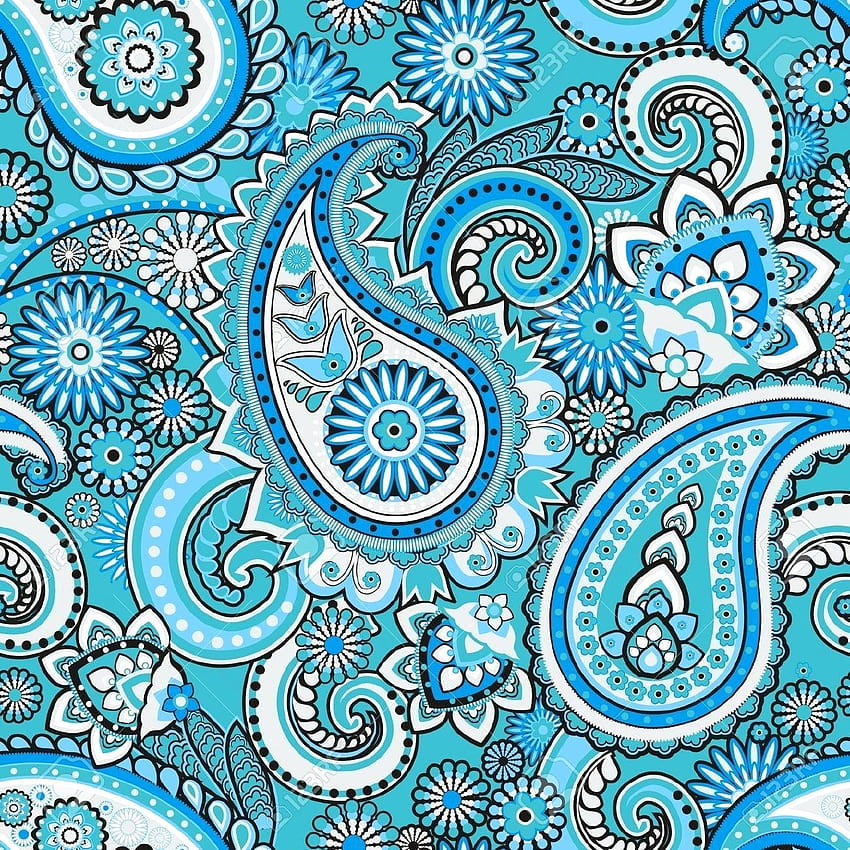 Blue Paisley Seamless Pattern Based On Traditional HD phone wallpaper