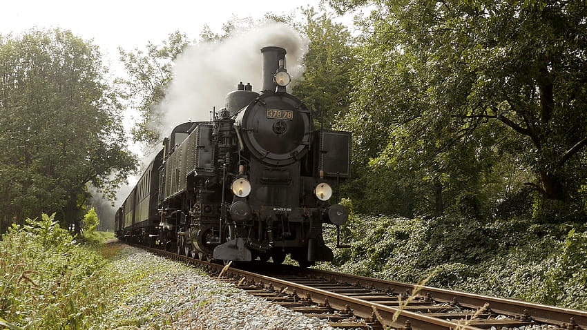 鉄道を走る歴史的な蒸気機関車。 ノスタルジックな蒸気機関車の背景 高画質の壁紙