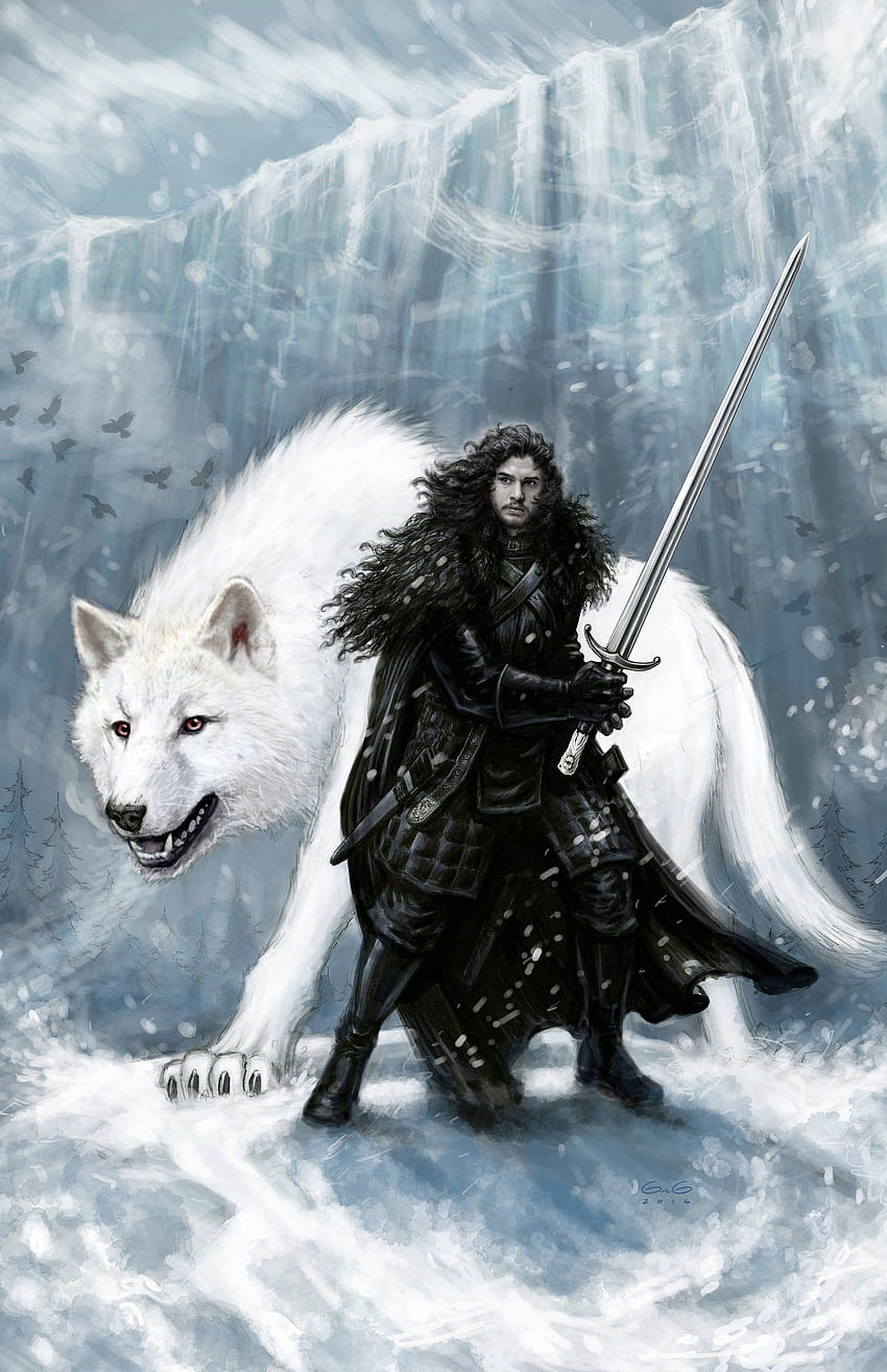Jon Snow Ghost the Wall, juego de tronos fantasma fondo de pantalla del teléfono