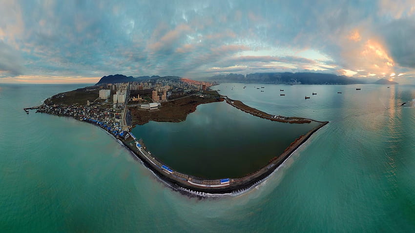 water, Sky, Cityscape, Aerial view, Fisheye lens, cityscape aerial view HD wallpaper