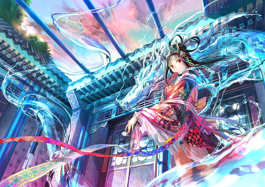 2047x1445 fantasy dragons fuji choko soft shading anime girls 2047x1445 – HD wallpaper