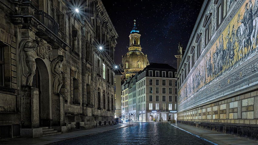 Germany street night Dresden HD wallpaper