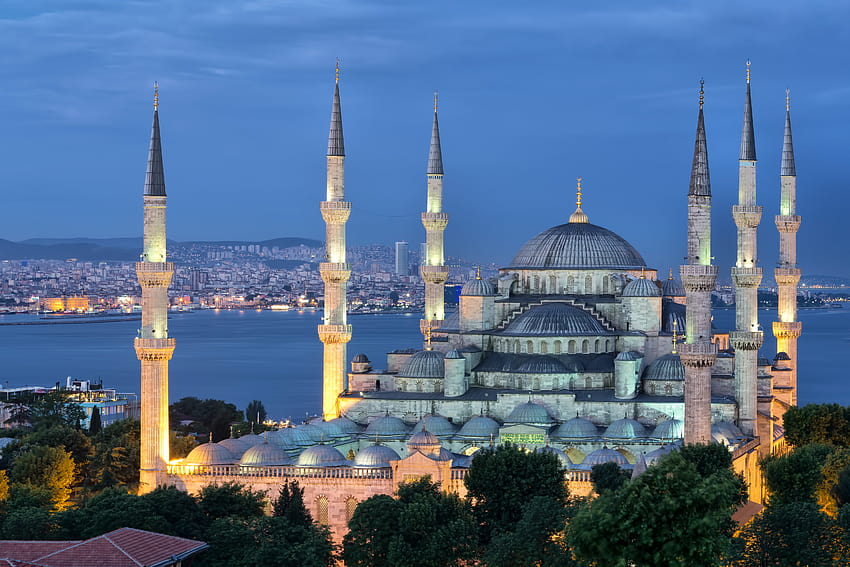 Lumières, Mosquée, Dinde, Palais, Nuit, Rue, Sultan, Ahmed, Istanbul, Villes / et arrière-plans mobiles, mosquée d'istanbul Fond d'écran HD