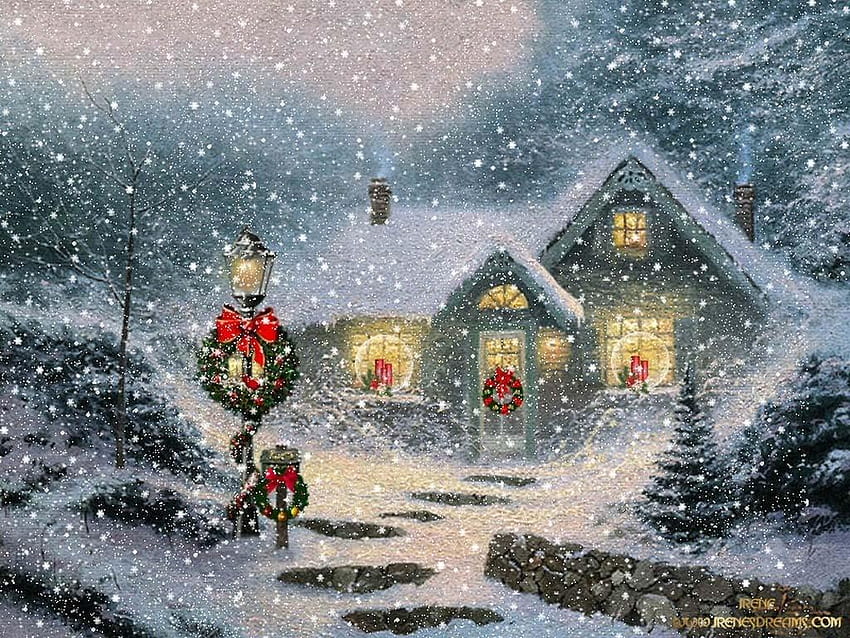 Cosy Christmas Cottages : Christmas Vintage Christmas, snowy christmas night art HD wallpaper