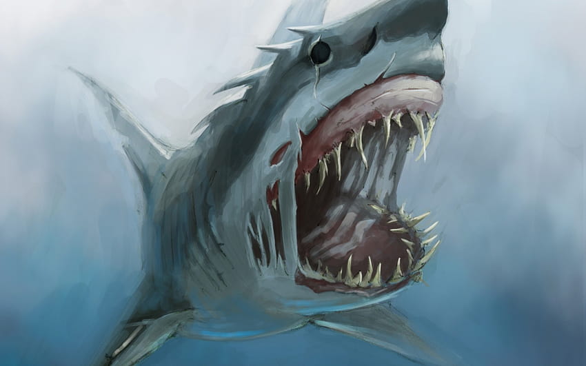 arte, tiburón, monstruo, boca, dientes, bajo el agua, hambre y s móviles, boca de tiburón fondo de pantalla