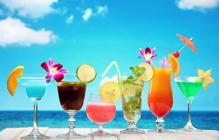 sea, beach, cocktail, summer, fruit, beach, fresh, sea, fruit, paradise, drink, cocktail…, hawaiian cocktail HD wallpaper